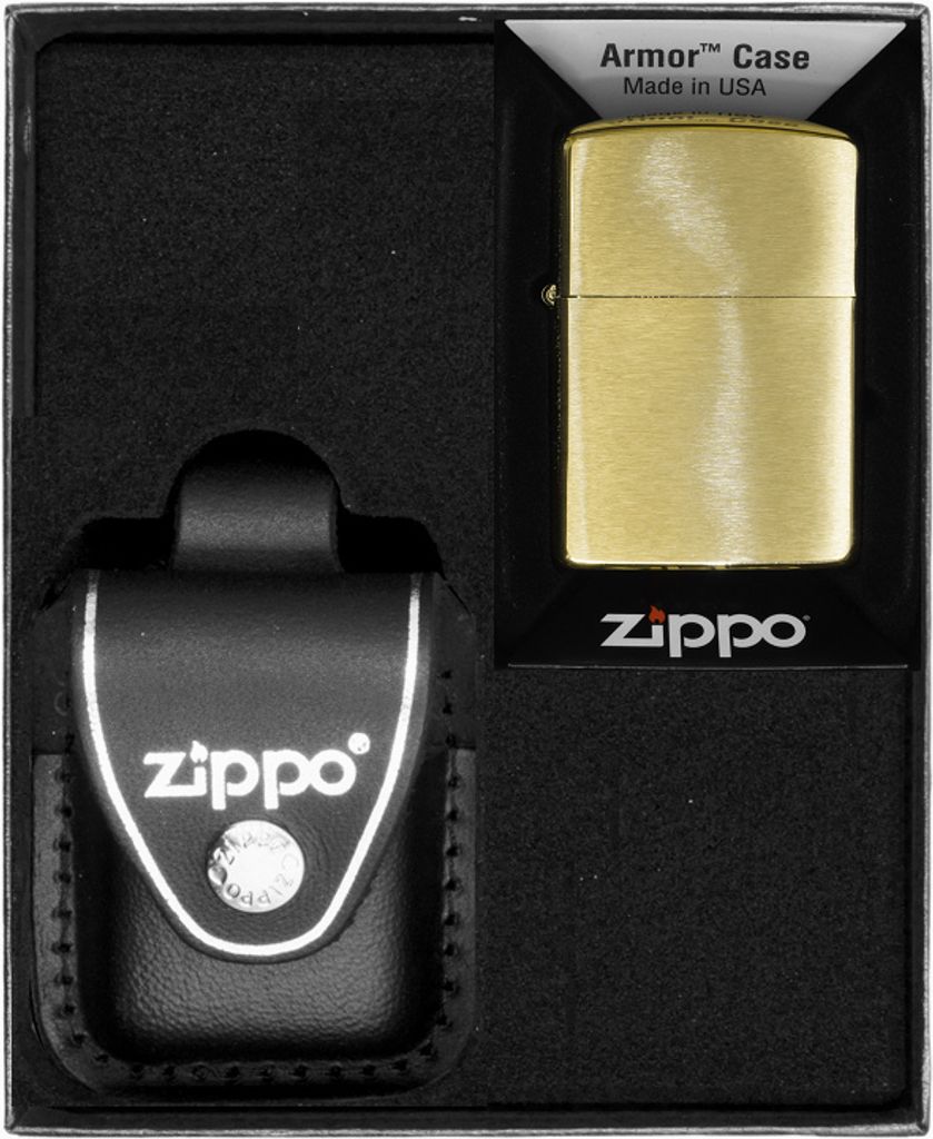 ZIPPO Feuerzeug Set Messing gebürstet Rüstung schwer Geschenk Nr. 3
