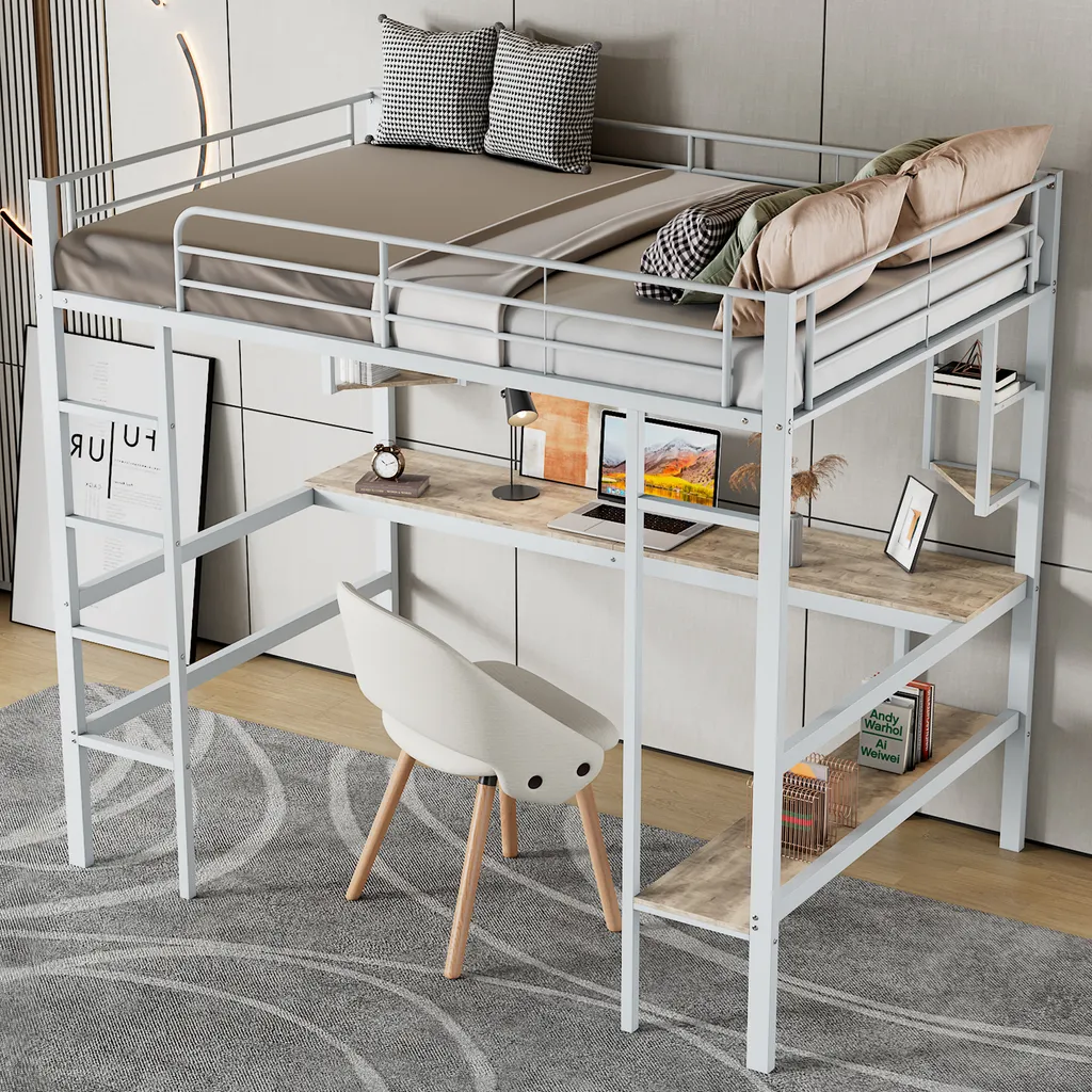 Aménager un coin étude sous un lit mezzanine 90x200 blanc pour étudiant