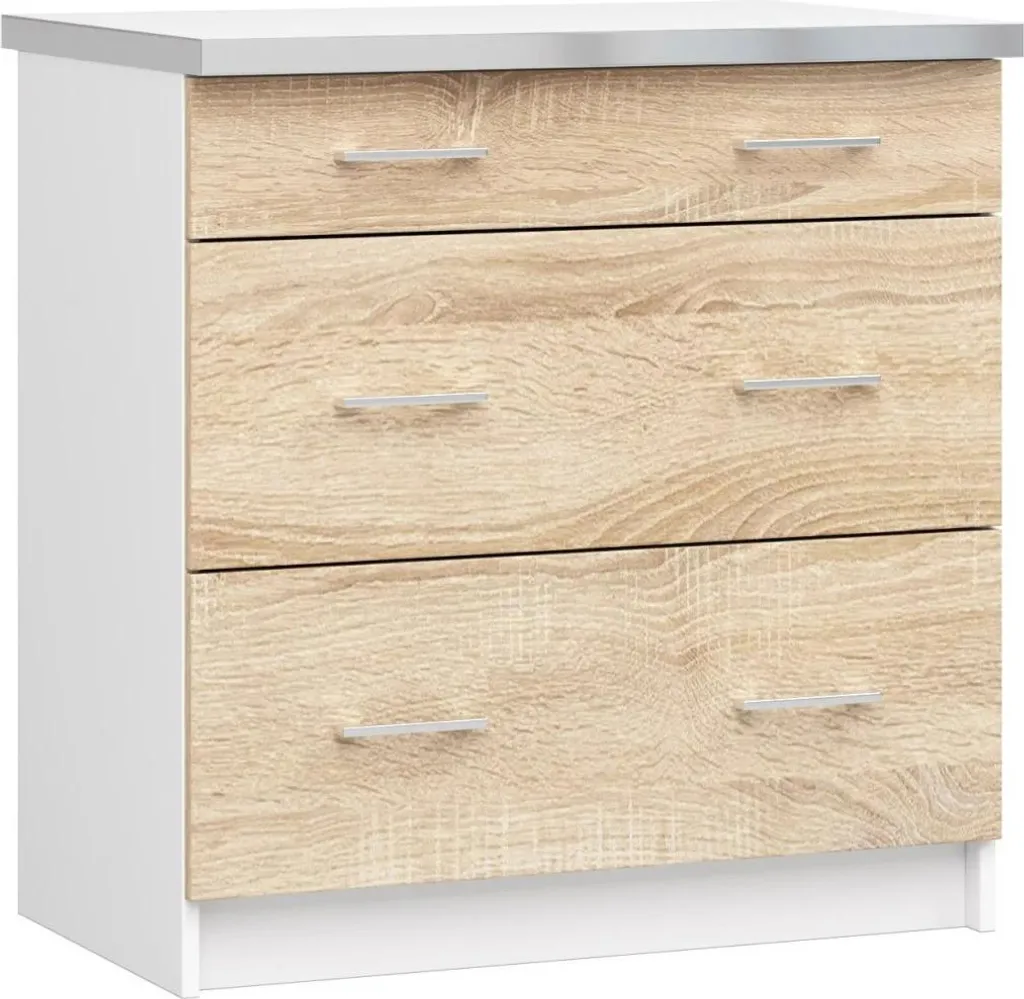 Caisson à tiroirs TRIVORA - Largeur 80 cm en Blanc et Chêne Sonoma