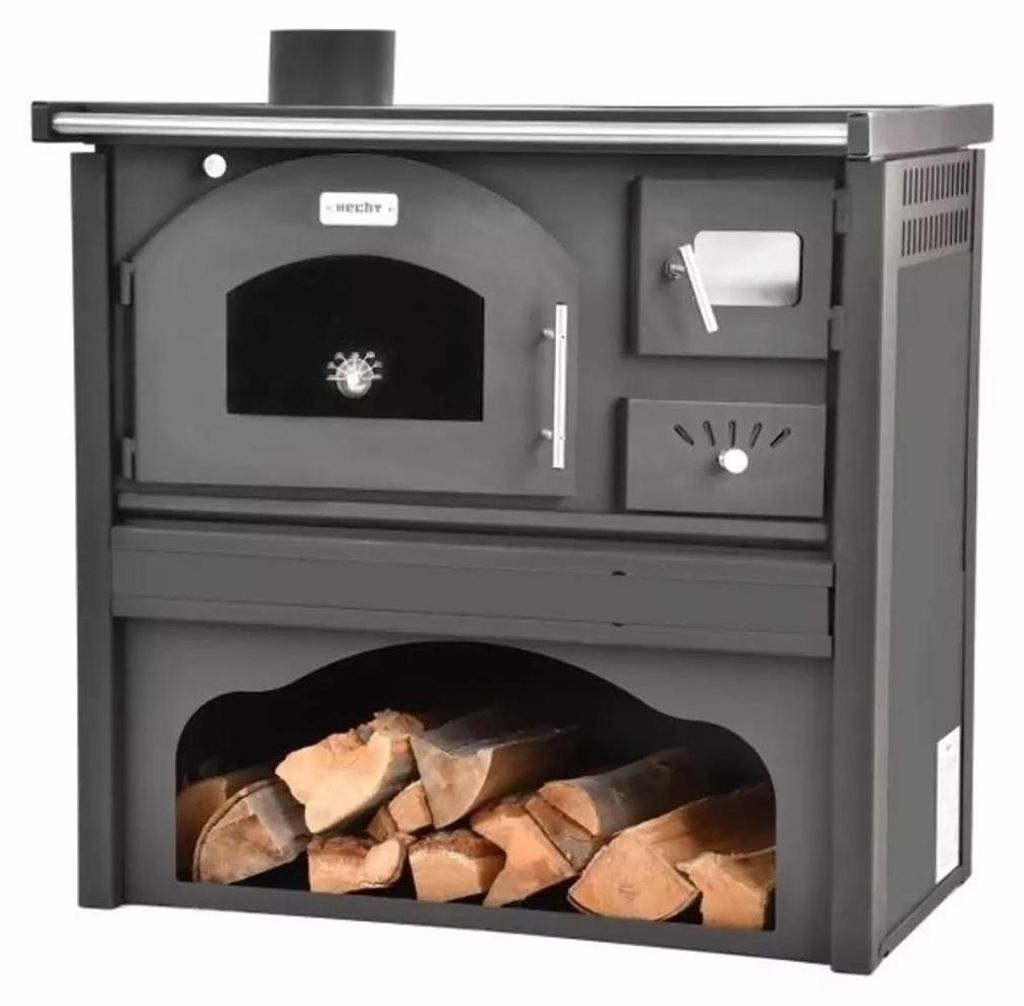 Stahl Kaminofen mit Backofen und Sichtfenster, 5,7 kW, grau