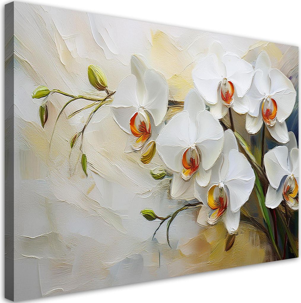 Leinwandbild Weiße gemalte Blumen 90x60 Feeby Weiß bild für die wand bereit zum aufhängen