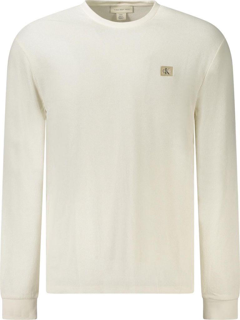 Weißer Herren Pullover: Langarmshirt mit Rundhalsausschnitt & Logo