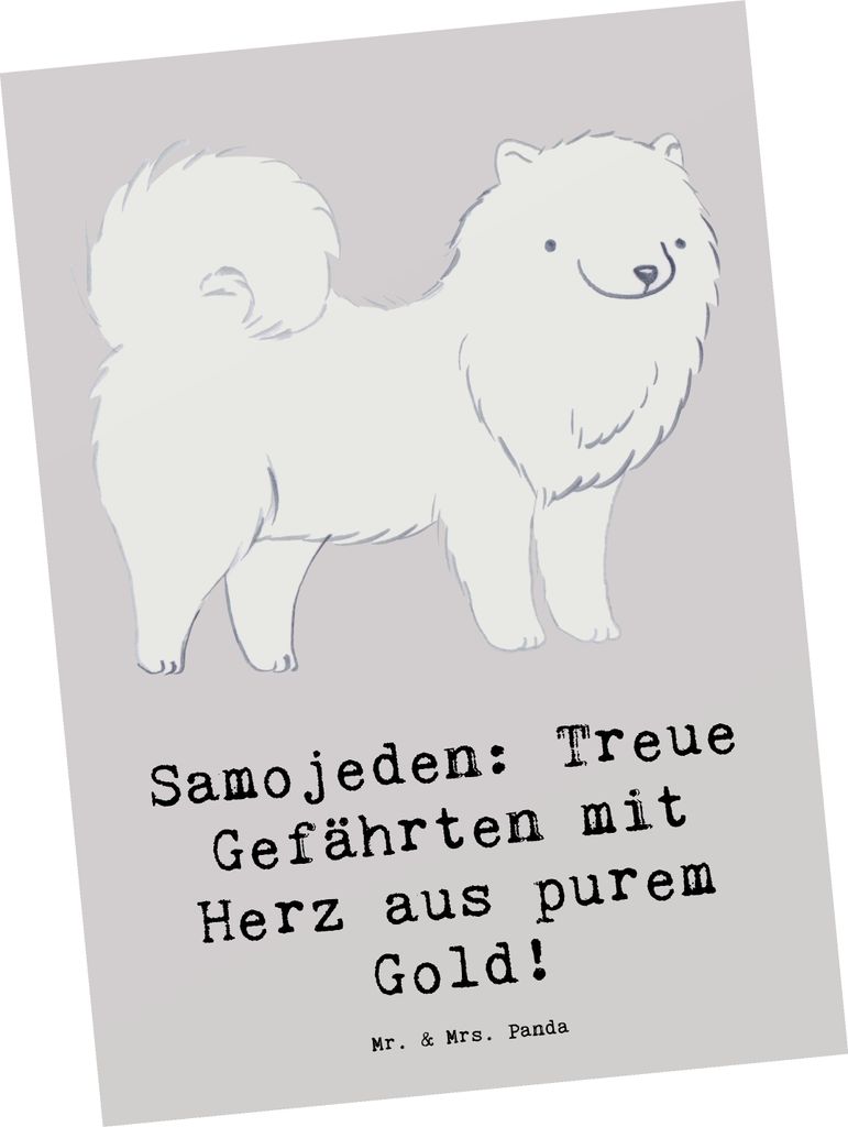 Mr. & Mrs. Panda Grußkarte Samojede Herz - Grau Pastell - Geschenk, Postkarte, liebevoll, Hunde, Kunstkarten, Postkarten, regelmäßiges Bürsten,...
