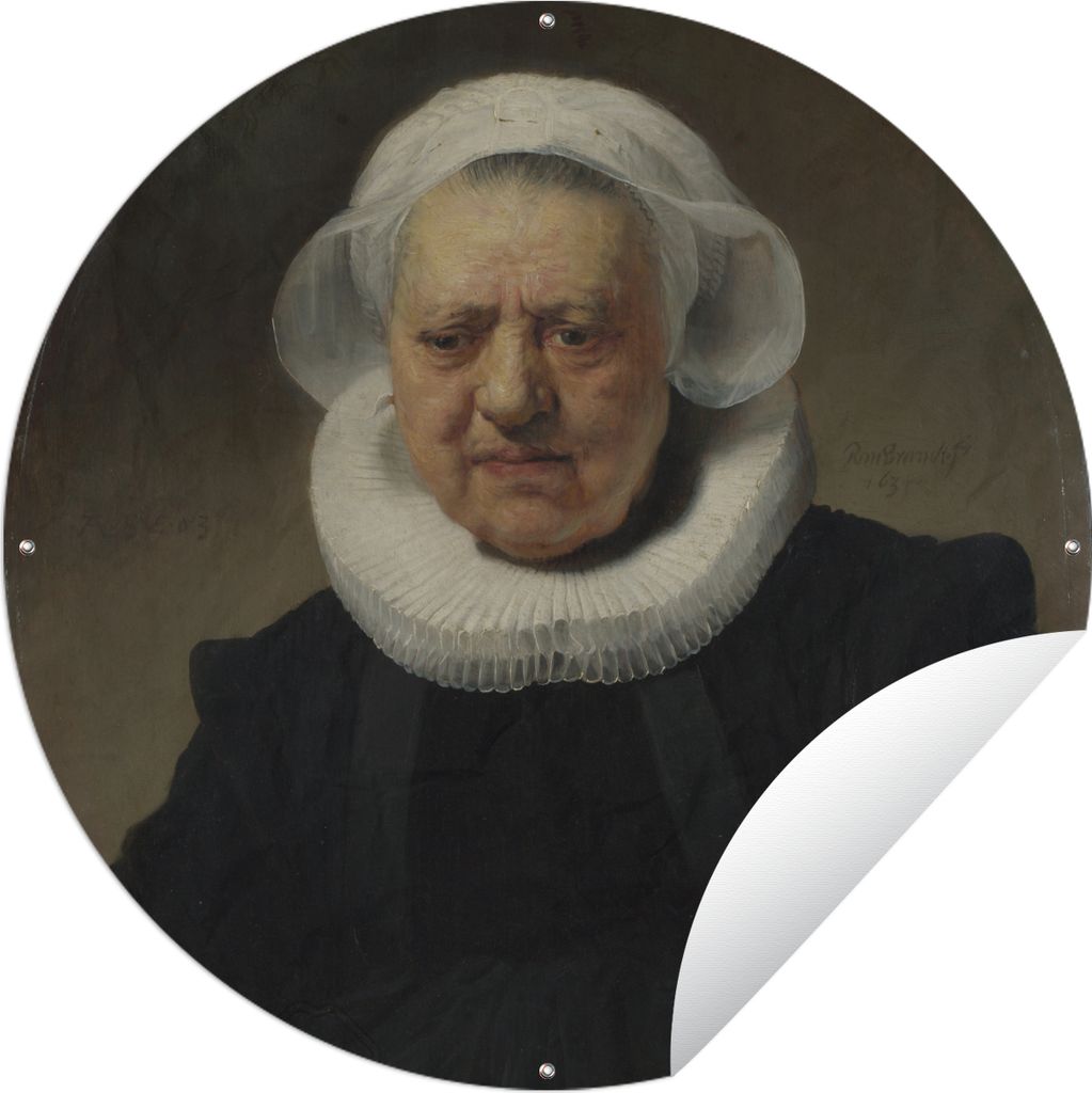 MuchoWow Gartenposter Outdoor-Poster Rund Porträt von Aechje Claesdr - Rembrandt van Rijn Ø 90 cm Gartendeko Rundes Poster draußen