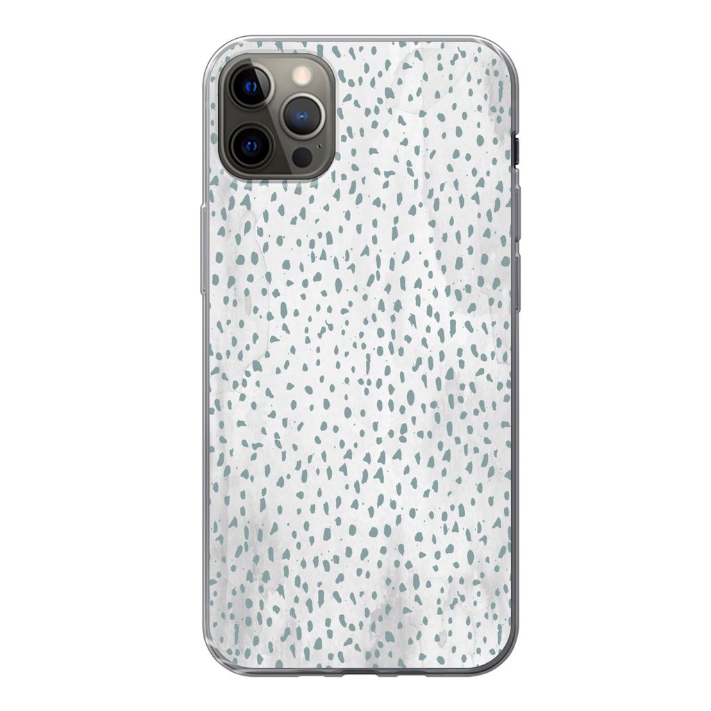 MuchoWow Handyhülle Schutzhülle Hülle für iPhone 13 Pro Max Polka dots - Marmor - Weiß Silikon Softcase Handy Hülle - Mobiltelefon