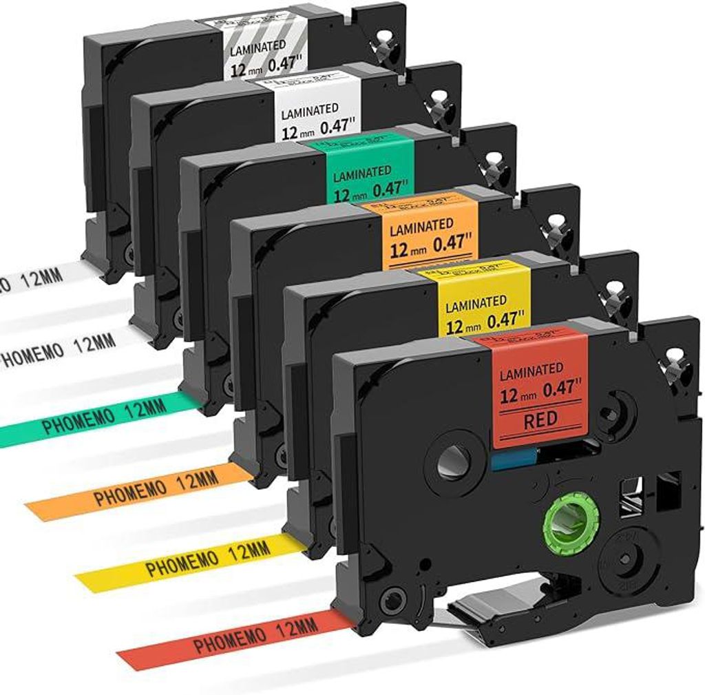 Phomemo 6-er Pack Ersatzetikettenband für Brother P-touch TZe-231/131/431/531/631/731, 12mm x 8m, passend für PT-H105/1010/H100R/H110/H101C/H100LB
