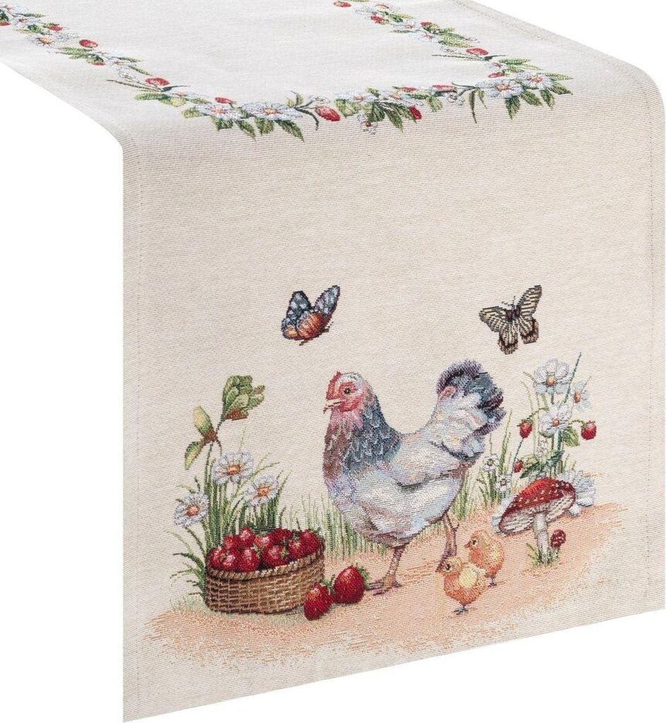 EUROFIRANY | Tischläufer - Tischunterlage - 40 x 100 cm - beige - Mitteldecke - Tischdecke - Dekorativ