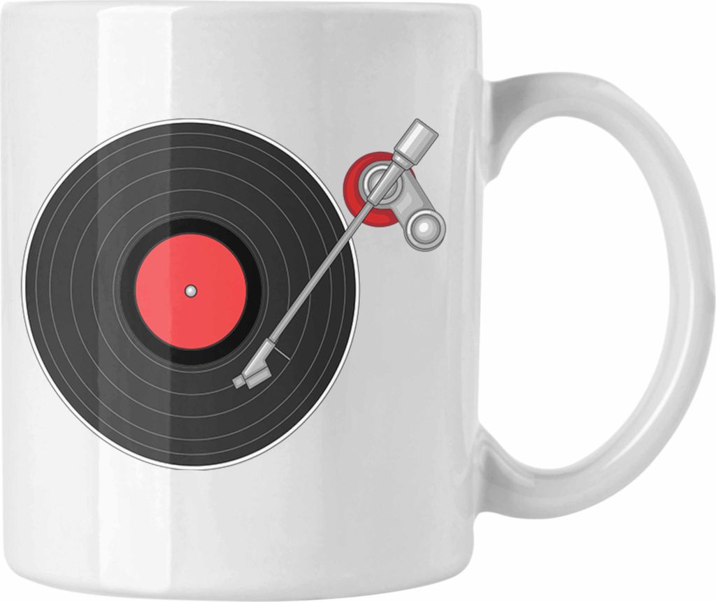 Trendation - Vinyl-Schallplatten Tasse Geschenk Schallplatte Plattenspieler Kaffee-Becher Musik Liebhaber Hifi (Weiß)