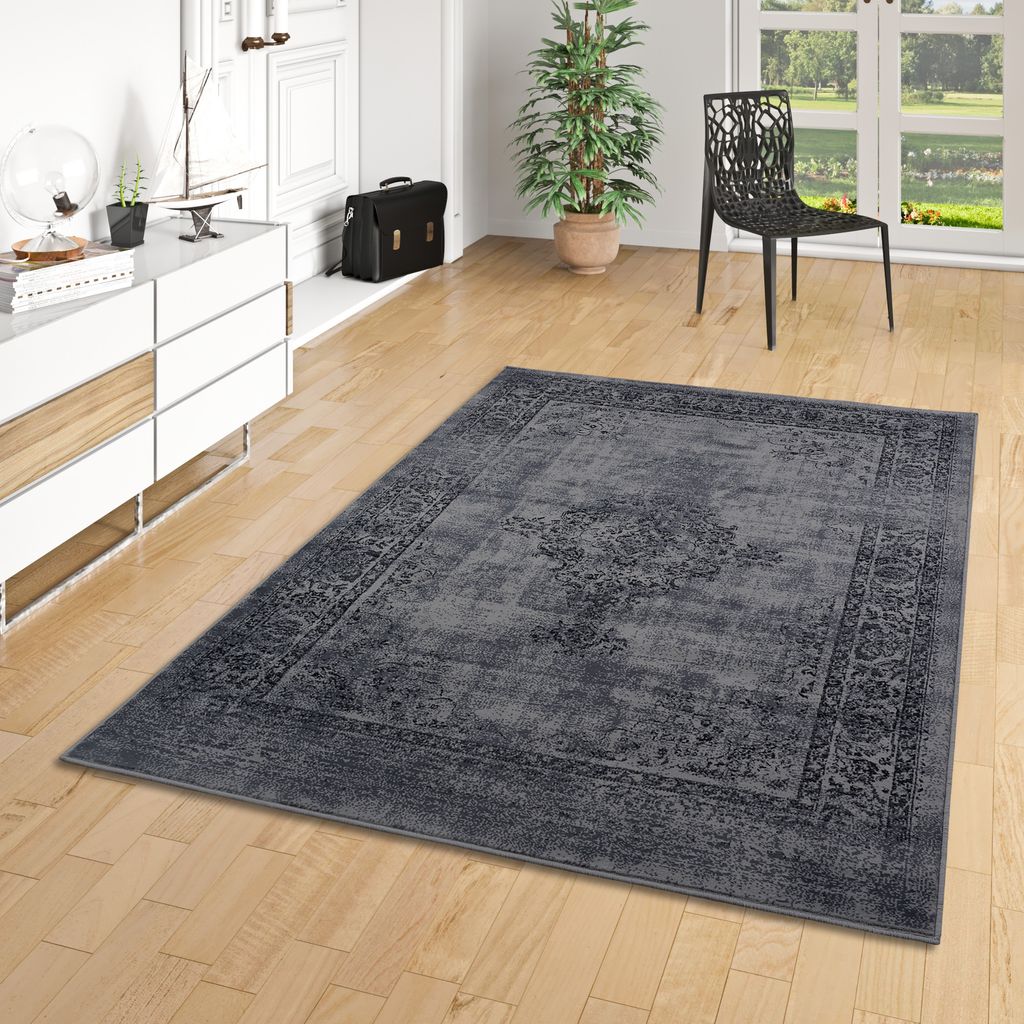 Designer Teppich Passion Vintage Anthrazit Bordüre, Größe:160x225 cm