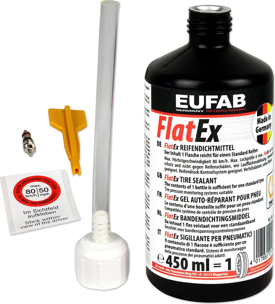 Eufab FlatEx Reifendichtmittel für Autoreifen 450 ml Reifenpannenset 21069