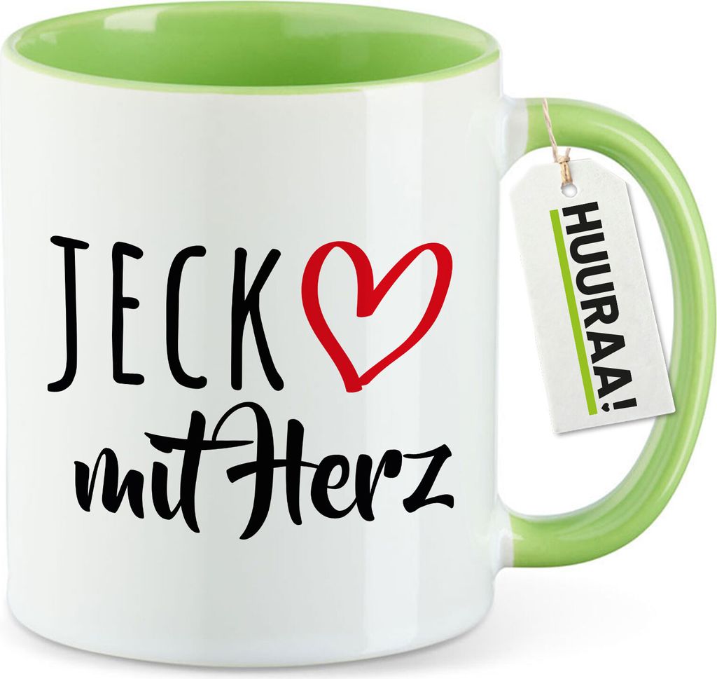 Huuraa Kaffeetasse Jeck mit Herz 330ml Grün Keramik Kaffeebecher Geschenkidee