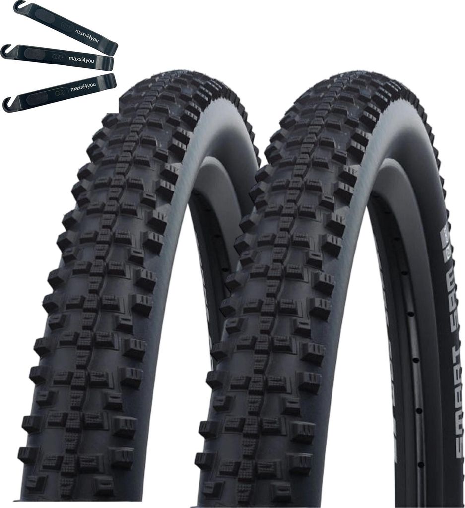 Angebot Set / 2 x Schwalbe Smart Sam Fahrradreifen Addix Performance Line Schwarz 54-507 (24 x 2,10) inkl. maxxi4you Reifenheber