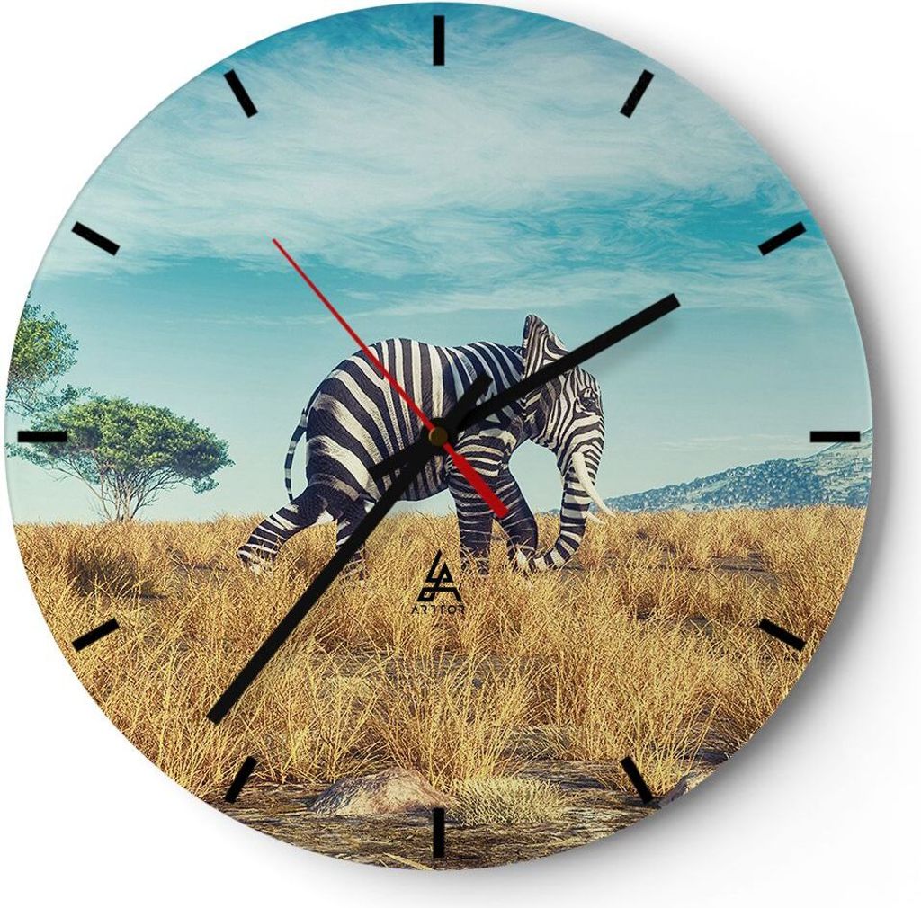 Wanduhr - Rund - Glasuhr - Surreal Elefant Rippen - 40x40cm - Schleichendes Uhrwerk - Lautlos - zum Aufhängen bereit - Dekoration Modern - Wanddek...