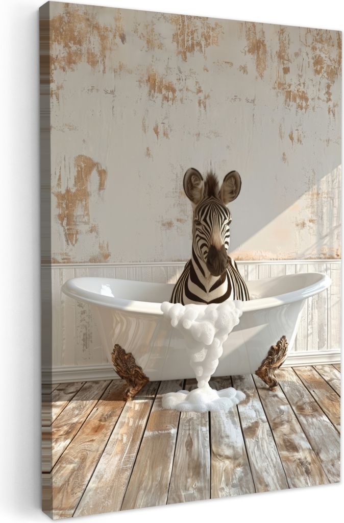 MuchoWow - Leinwandbilder - Vintage - Zebra - Wilde Tiere - Badewanne, Wandbild, Wanddeko Bilder Wohnzimmer, 60x90 cm