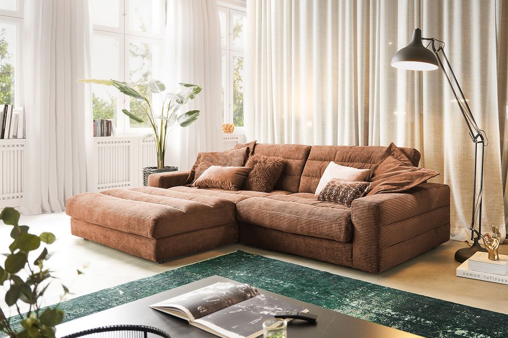 KAWOLA Sofa LANA Ecksofa Cord rost Recamiere links