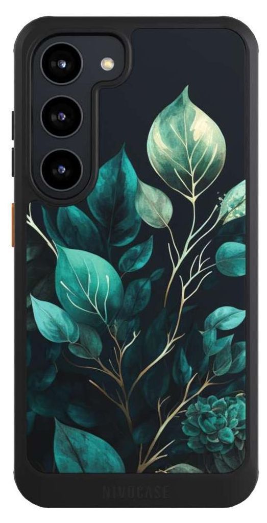 NIVOCASE Hülle für Samsung Galaxy S23 Handyhülle NIVOcore Case Schwarz Blätter schwarz Eukalyptus