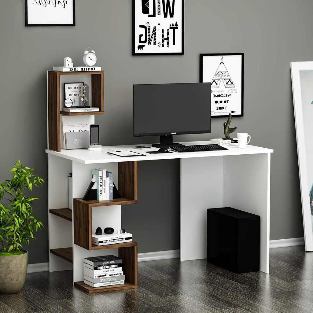 HOMIDEA DERONI Schreibtisch Computertisch für Home Office Kinderzimmer und Jugendzimmer (Weiß/Walnuss)