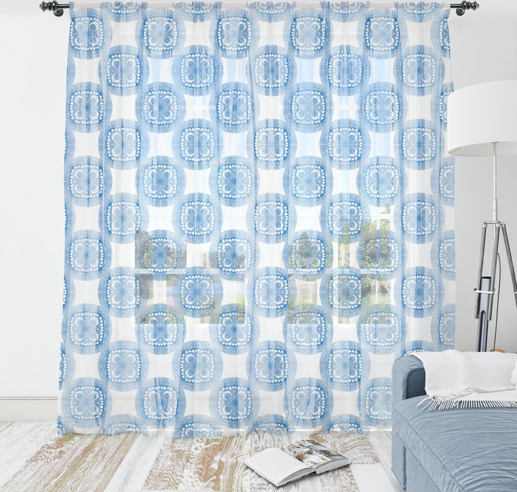 ABAKUHAUS Blauer Mandala Wandteppich, Repetitive Oriental florale Motive Illustration auf einfachen Hintergrund, Wohnzimmer Schlafzimmer seidiges S...