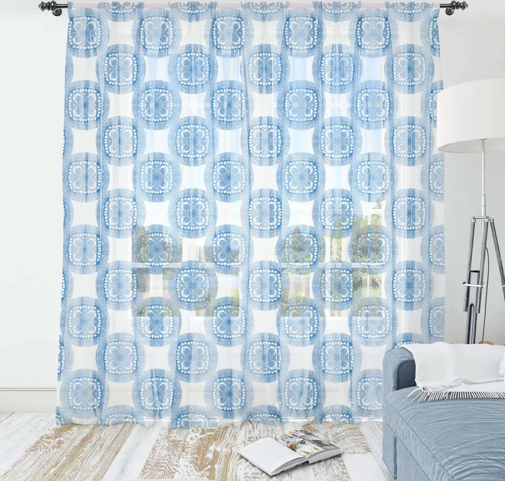 Arazzo Etnico Mandala ABAKUHAUS: Tessuto Satinato Blu Mare 220x274