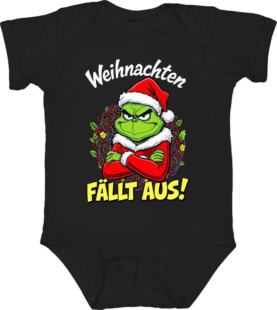 Weihnachten FÄLLT AUS Grinch Weihnachtskranz wütend lustig böse Unisex Baby Body, Schwarz, 18/24
