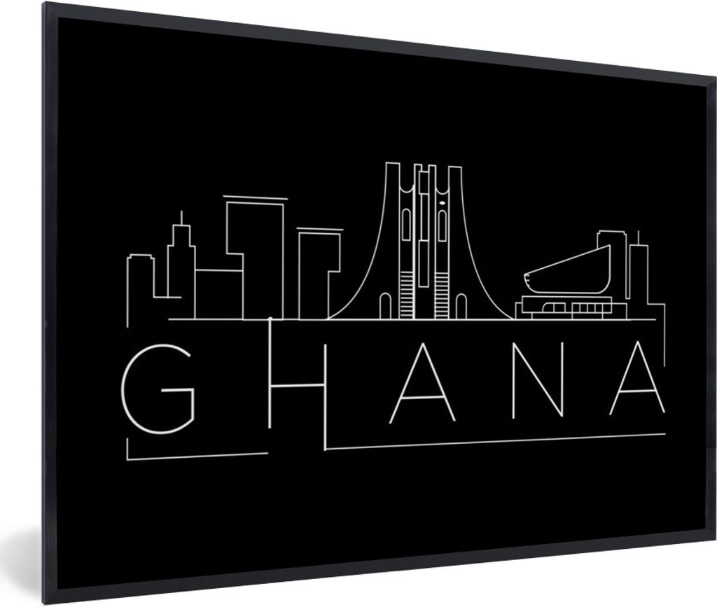 MuchoWow MuchoWow Gerahmtes Poster Skyline "Ghana" auf schwarzem Hintergrund 60x40 cm - Poster mit zchwarzem Bilderrahmen - Printing - Wanddeko...