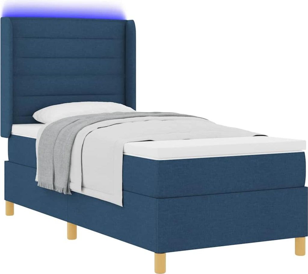 Boxspringbett mit Matratze mit Kopfteil Blau 100 x 200 cm Stoff