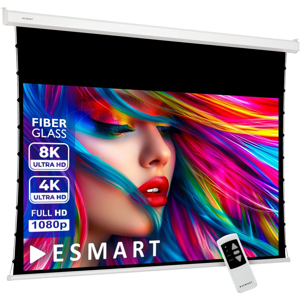 ESMART Professional TATENSO Tageslicht Tension-Leinwand GRAU Glasfaser 160 x 90 cm (72") 16:9 | Programmierbare Fernbedienung | elektrische Beamer ...