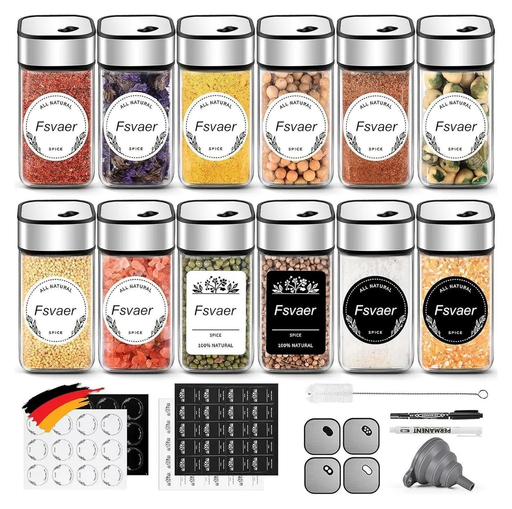 Rangement épices cuisine lot de 12 flacons carrés pour vos tiroirs