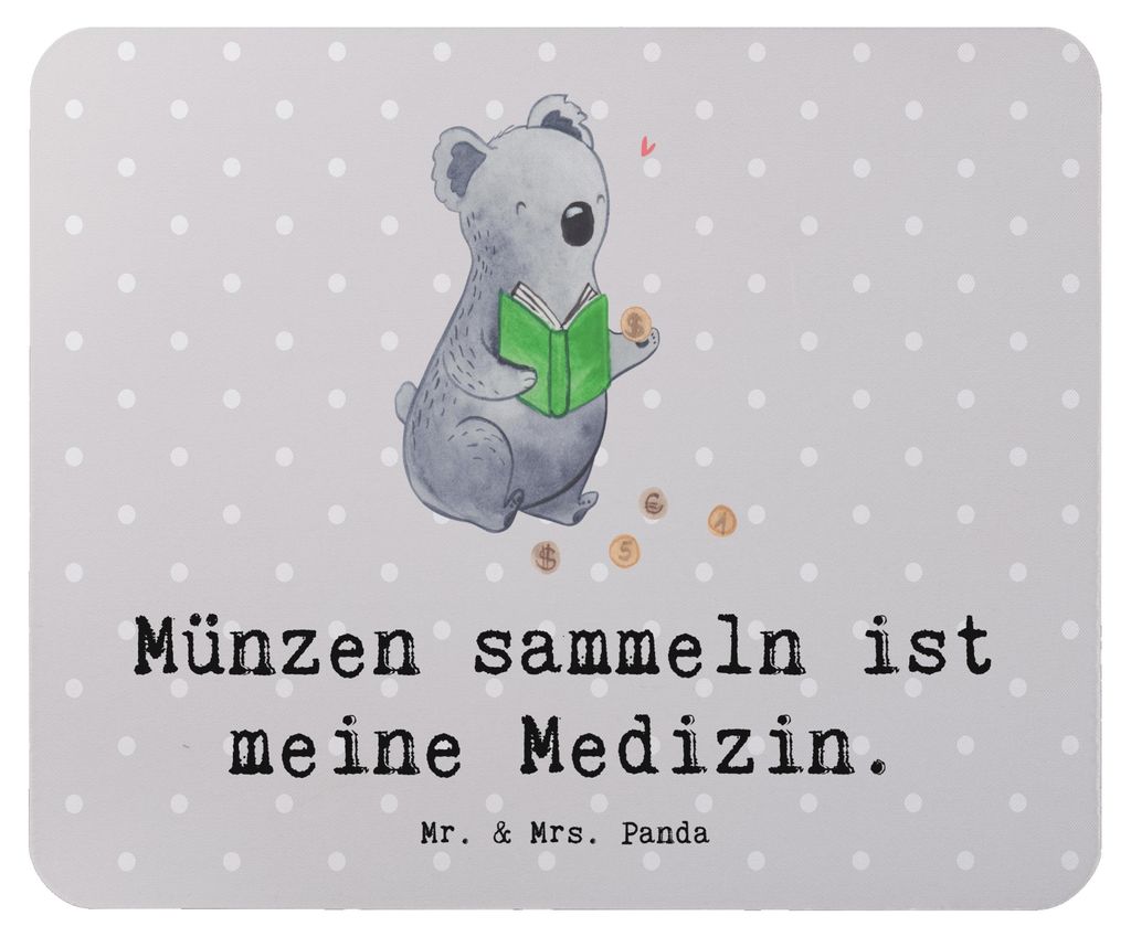 Mr. & Mrs. Panda Mousepad Koala Münzen sammeln - Grau Pastell - Geschenk, mauspad laptop, pc, Numismatik, Mouse Pad, aus Aller Welt, mousematte