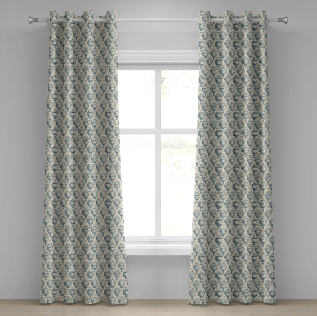 Rideaux décoratifs à 2 panneaux motif nuages et oiseaux bleu marine 245cm