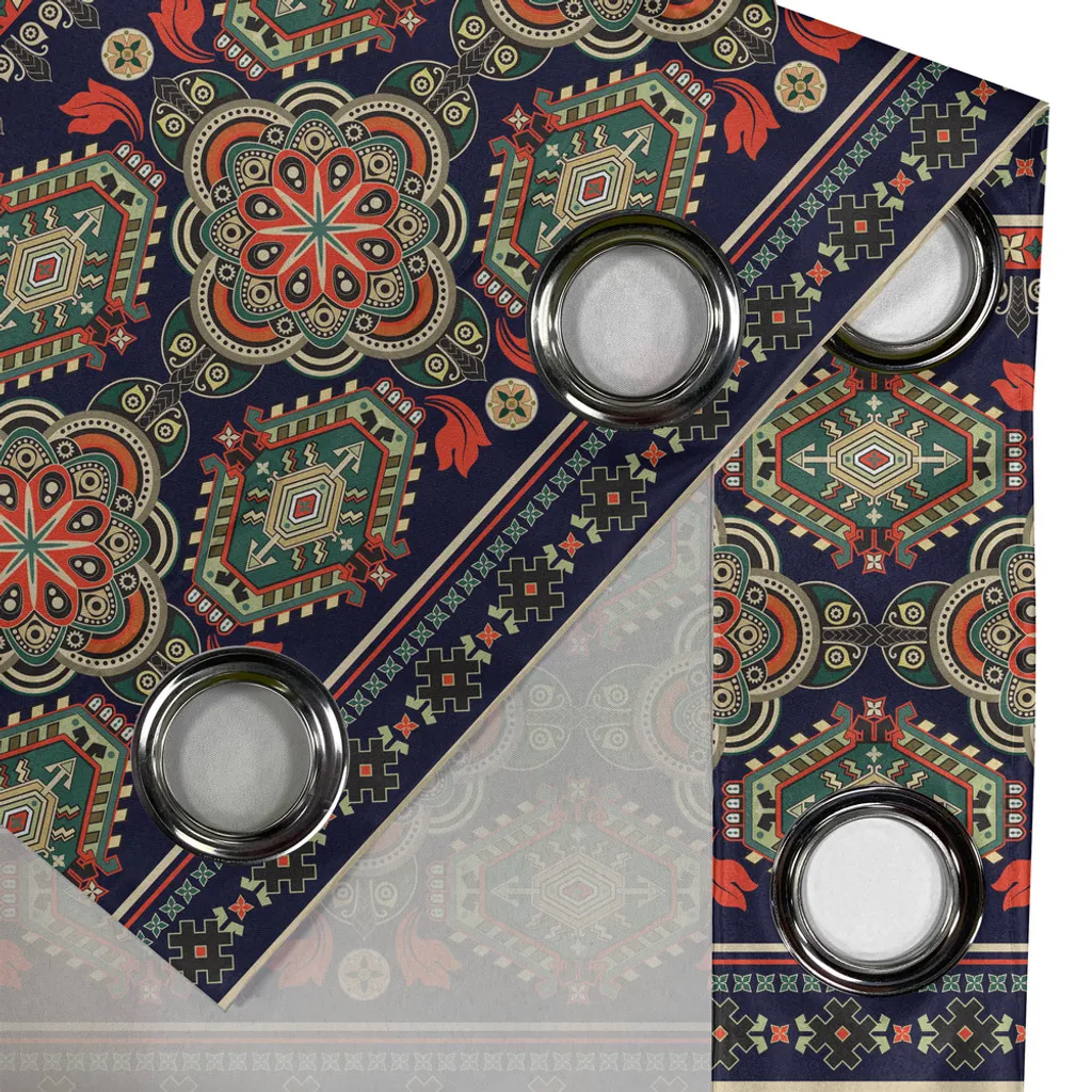 ABAKUHAUS Rideau à Œillets Ethnique 280x245cm Motif Arabesque Indigo - 2