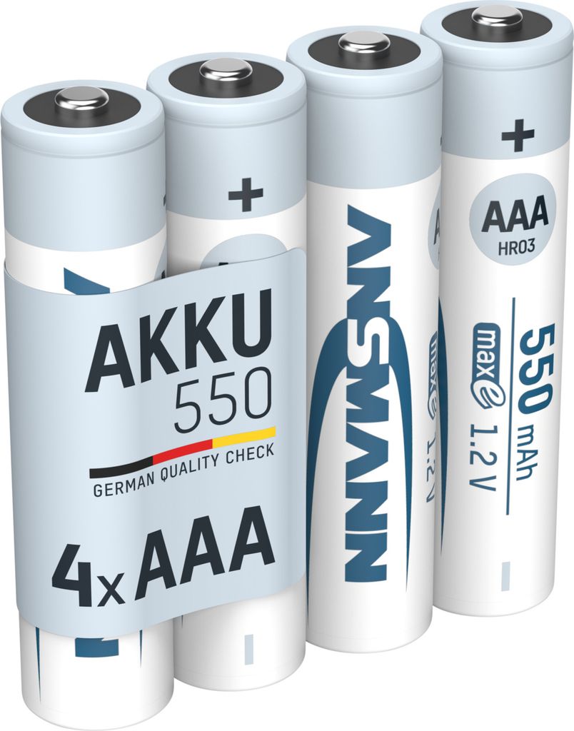 ANSMANN Akku AAA 550mAh Micro NiMH 1,2V – 1000x wiederaufladbar (4 Stück)