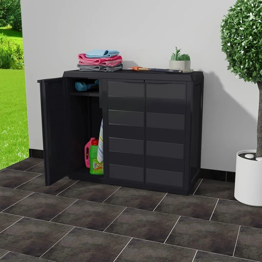 vidaXL Armadio da giardino con 2 ripiani nero - 1