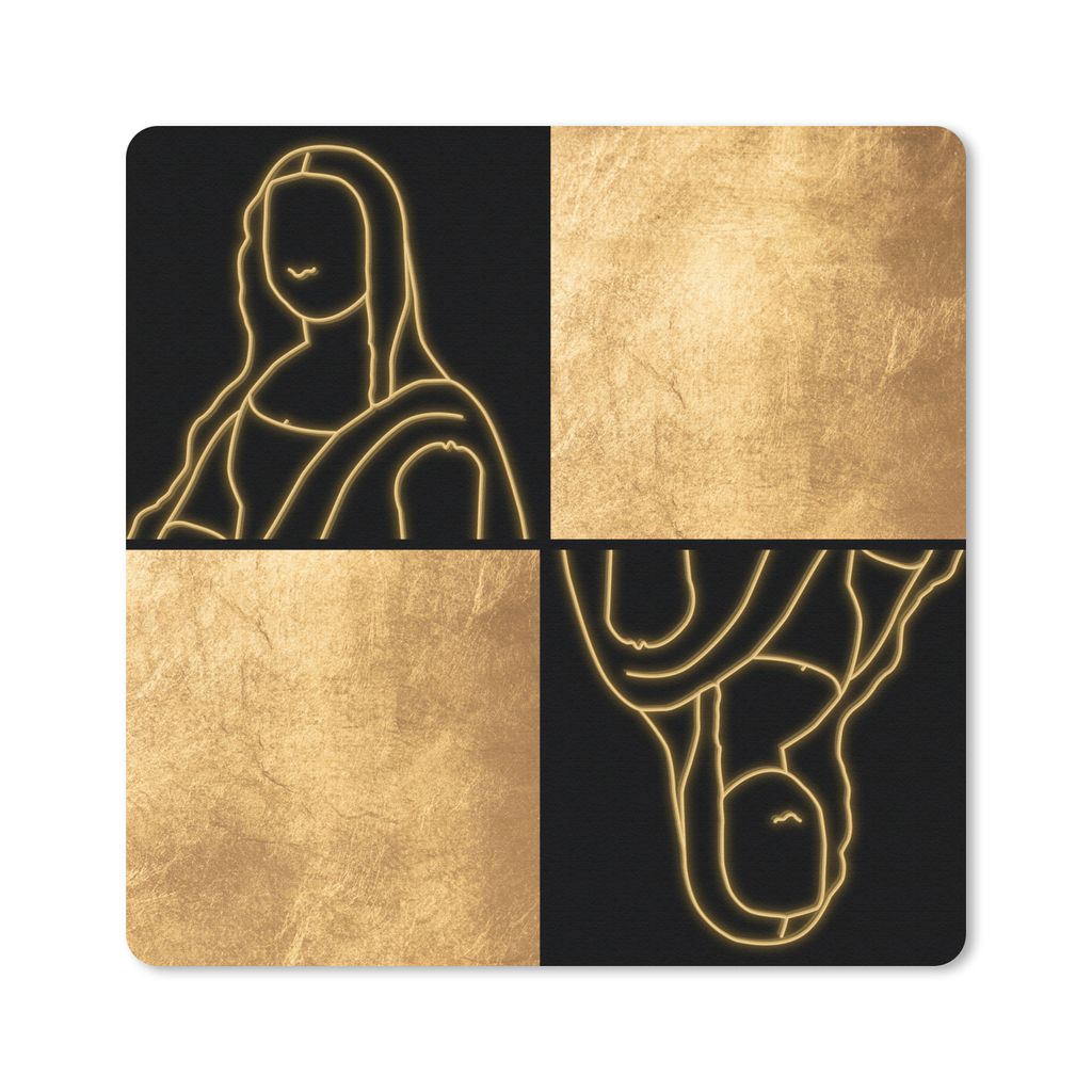 MuchoWow Mauspad Mousepad Alte Meister - Collage - Gold 20x20 cm - Mousepads - Maus Mat - Pad - Mausunterlage - Desk Mat - Bureauartikeln