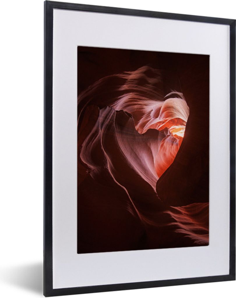 MuchoWow MuchoWow Gerahmtes Poster Herzform im Sandstein des Antelope Canyon 30x40 cm - Poster mit zchwarzem Bilderrahmen - Wandposter Schlafzi...