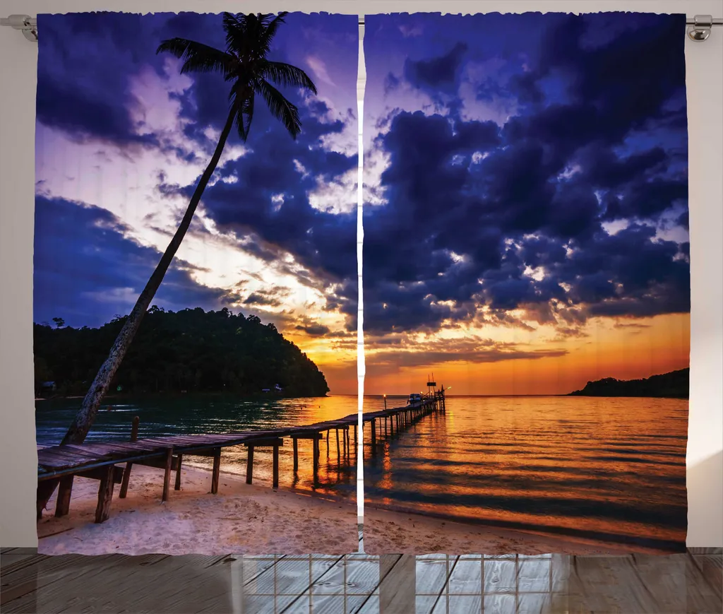 Rideau pour chambre à coucher motif paysage marin et ponton 280x225 cm