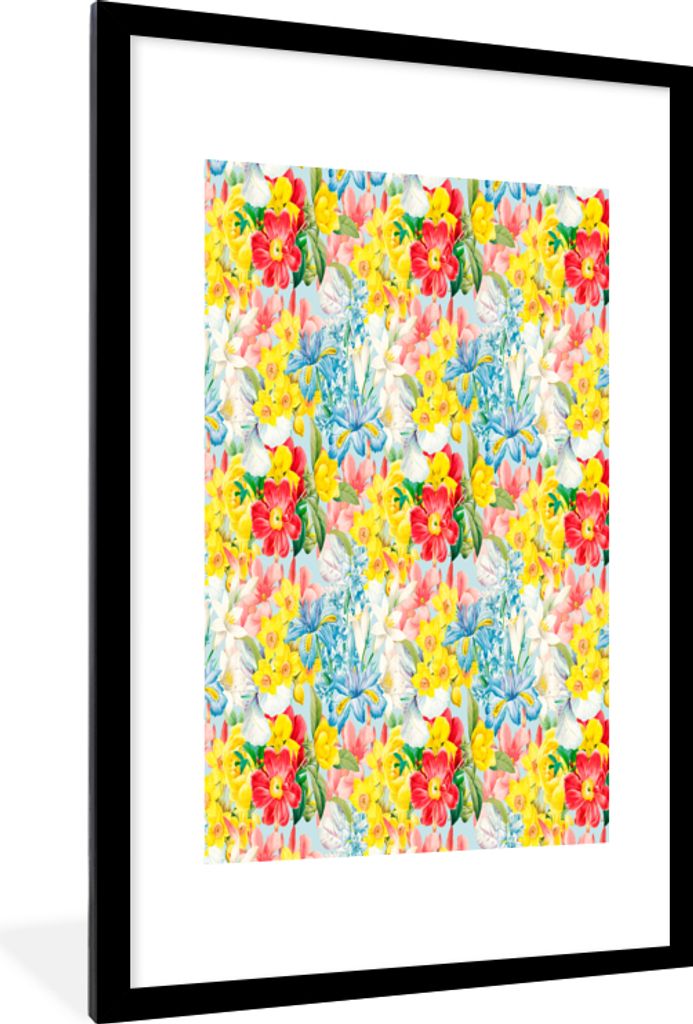 MuchoWow MuchoWow Gerahmtes Poster Blumen - Frühling - Collage 60x90 cm - Poster mit zchwarzem Bilderrahmen - Dekoration - Wandposter Wohnzimm...