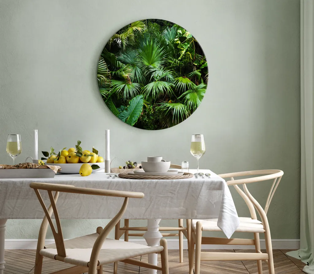 Quadro Rotondo 80x80 cm Monstera 3D - Tela Moderna Tropicale XXL - 2