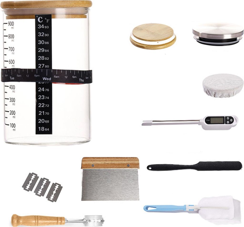 Sauerteig-Starterglas-Set, großes Fassungsvermögen, weite Öffnung, BPA-frei, lebensmittelecht, leicht zu reinigen, multifunktionales Glasgefäß...