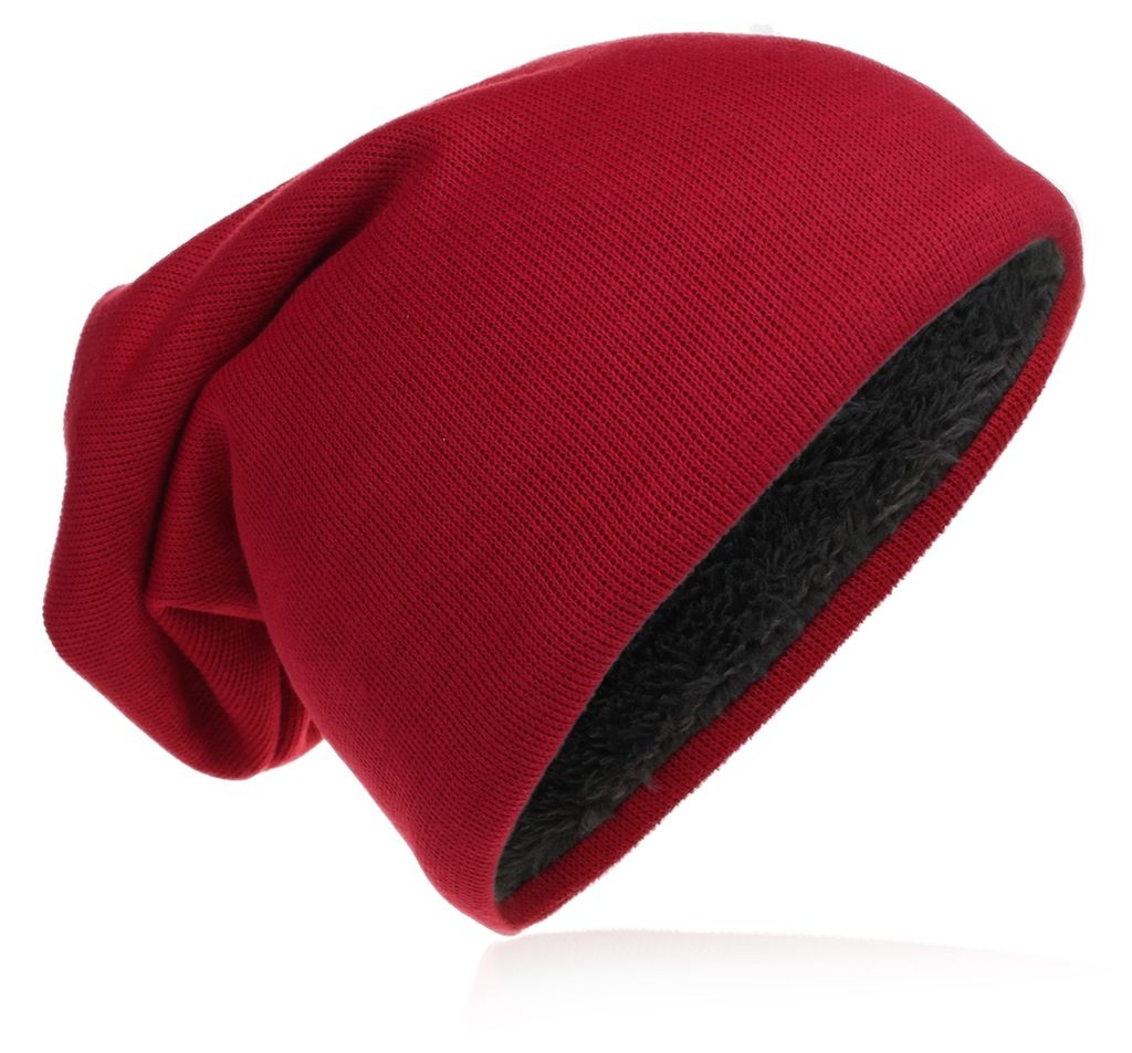 Strick Beanie Unifarbe Weinrot-M