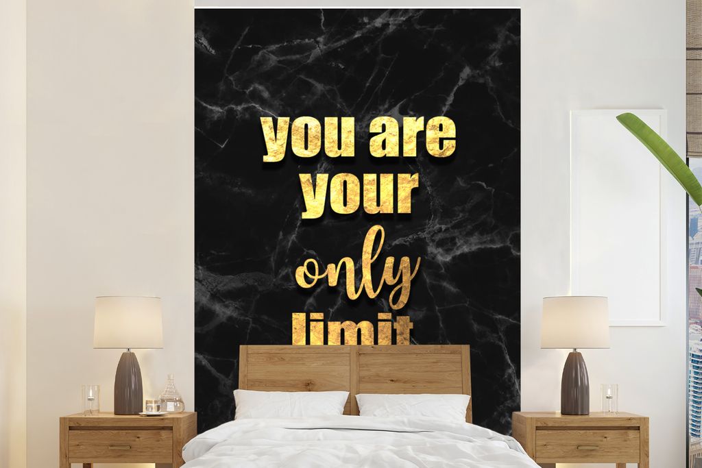 MuchoWow Fototapete für Wohnzimmer oder Schlafzimmer Wandtapete Vinyl Motivtapete Zitate - Motivation - Gold - Marmor - 145x220 cm - Wanddekoration