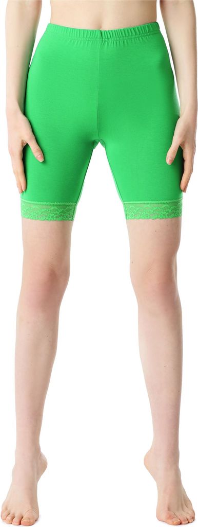 Bellivalini Damen Kurze Leggings aus Viskose mit Spitze BLV50-216 (Grün, XS)