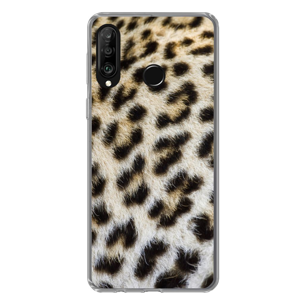 MuchoWow Handyhülle Schutzhülle Hülle für Huawei P30 Lite Nahaufnahme Mantel Leopard Silikon Softcase Handy Hülle - Handyhülle