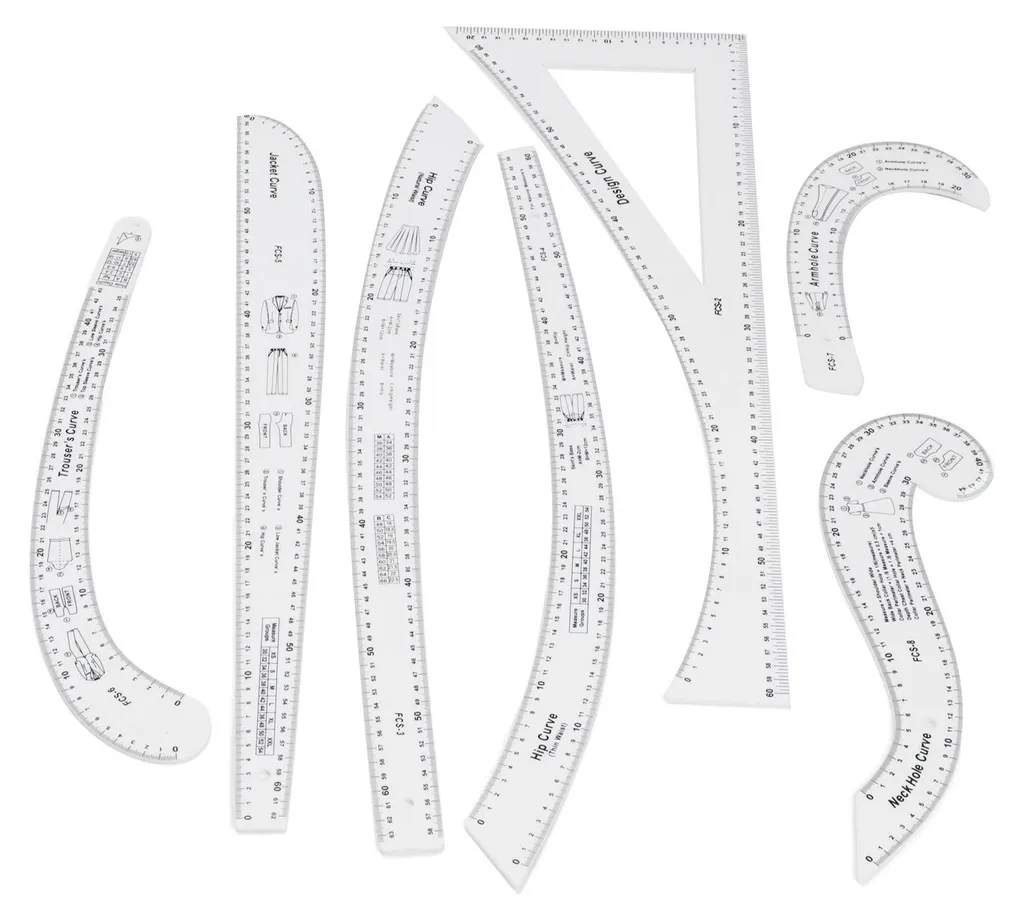 Kit traçage couture 7 pièces pour modélisme avec graduation claire 30cm
