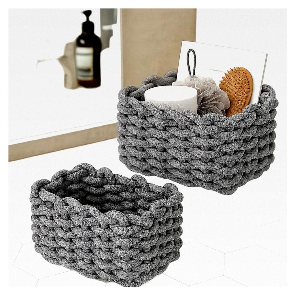 Aufbewahrungskorb aus Baumwolle, geflochten, 19x15x12cm, 2 Stück, Schwarz