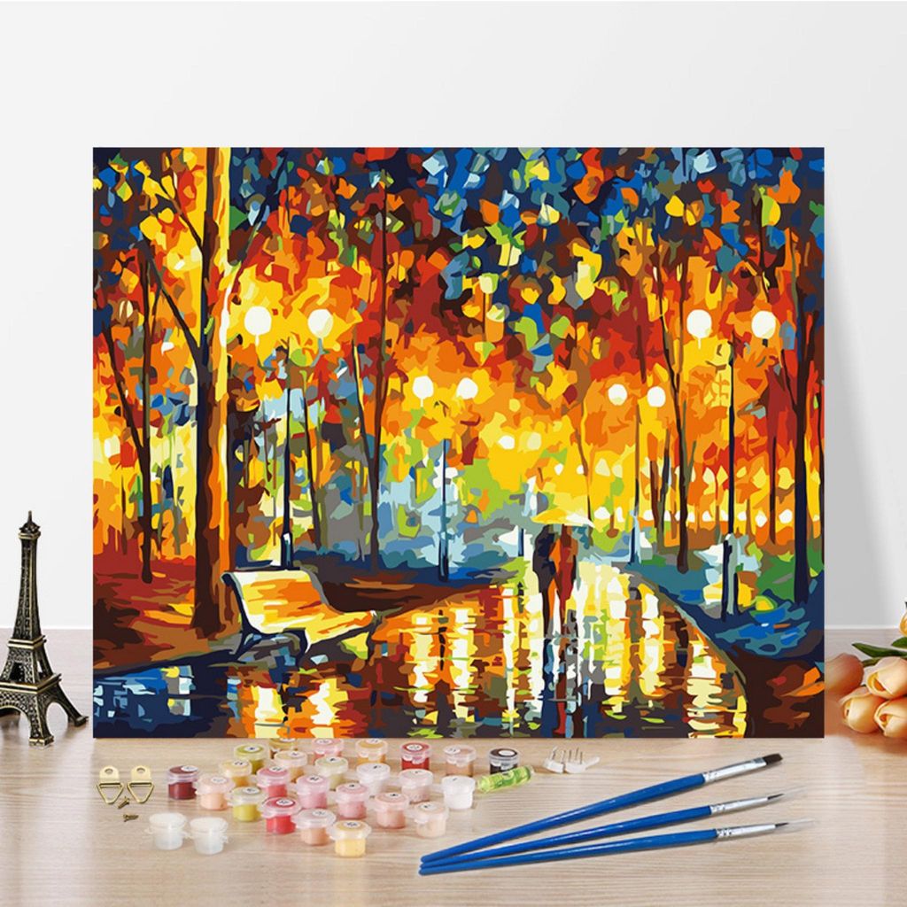 Malen nach Zahlen – Herbstspaziergang – Malvorlagen für Erwachsene, inklusive Pinsel und Acrylfarben, 40 x 50 cm(Rahmenlos)