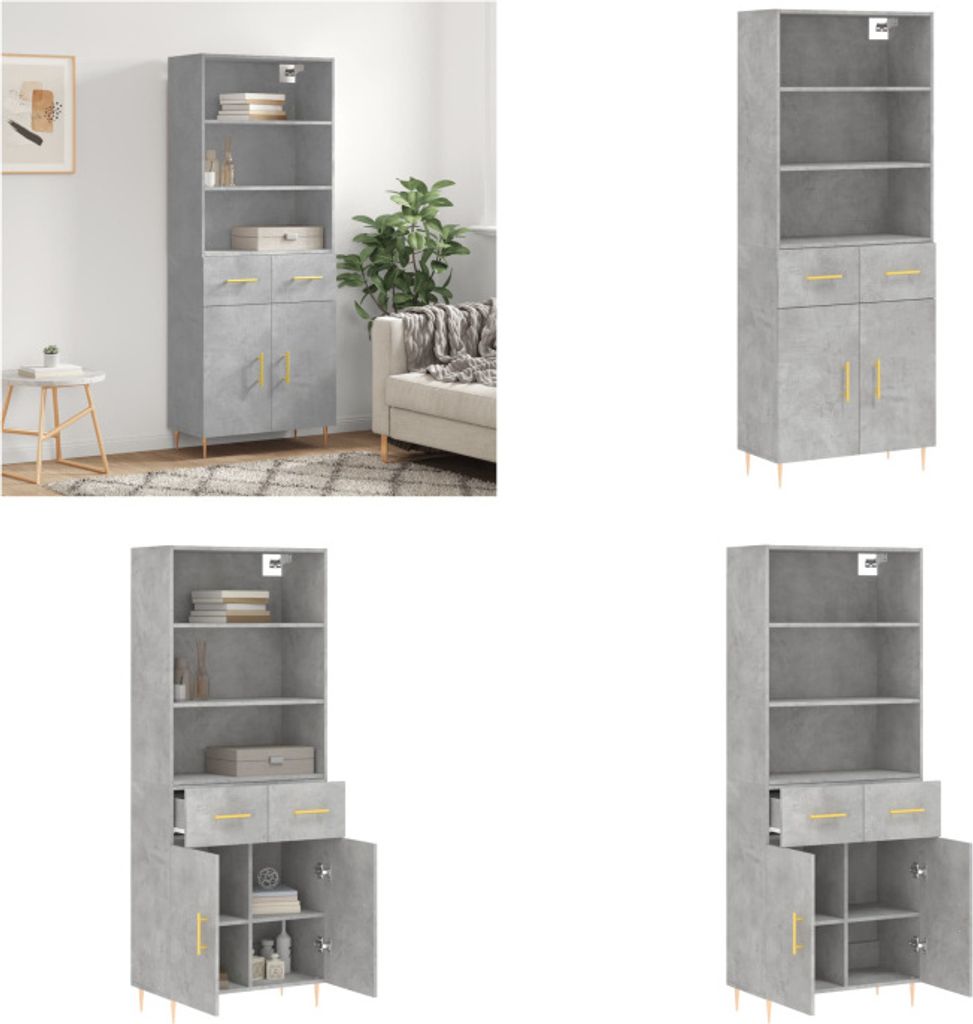 vidaXL Highboard Betongrau 69,5x34x180 cm Holzwerkstoff - Highboard - Highboards - Sideboard - Schrank