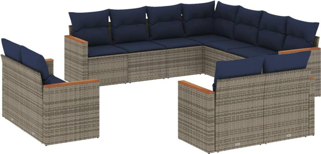 11-teiliges Gartensofa-Set mit Kissen, grau, Polyrattan