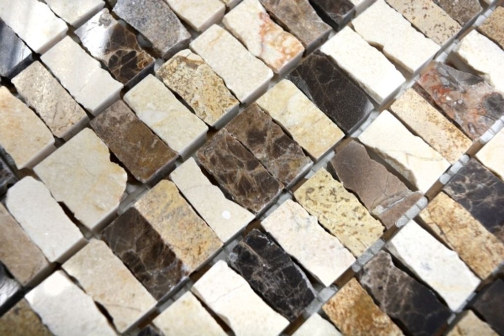 Handmuster Mosaik Fliese Marmor Naturstein Stäbchen beige Carpet Crema Marfil Dark Emperador honed MOSSopo-M10-VH21_m