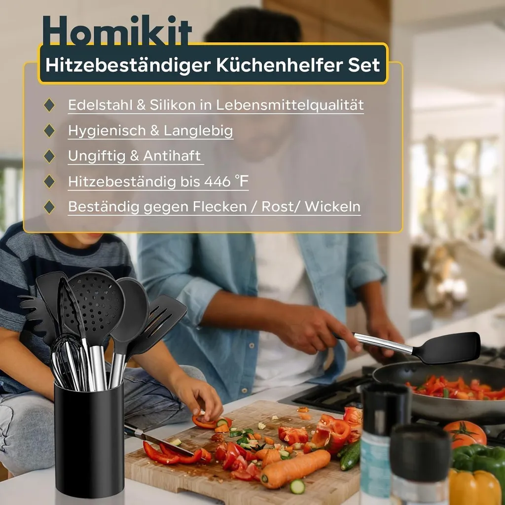 Set Regalo 10 Utensili Cucina Silicone Nero - Elegante e Funzionale - 3